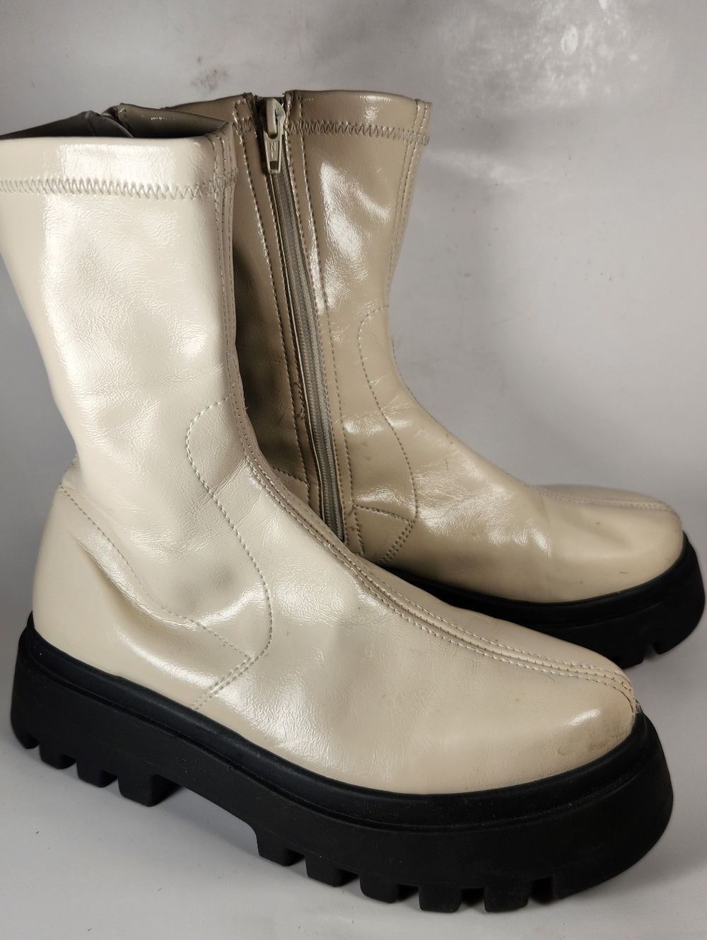 ASOS DESIGN Americano Boot 7 Off White Chunky Platform Leather Shoe Italy